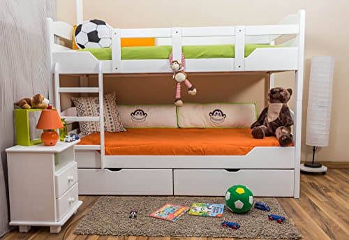 Bunk bed "Easy Furniture" K13/n incl. 2 drawer and cover plates, solid beech wood, white finish - 90 x 200 cm