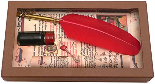 Red Medieval Feather Quill & Ink Set by Coles Calligraphy