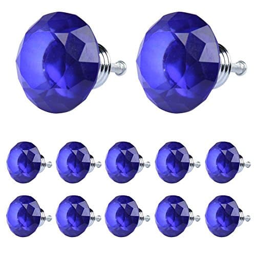 eBus 12X Crystal Glass Diamond Shape Cabinet Knob Cupboard Drawer Pull Handle (40MM, Blue)