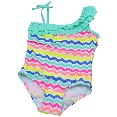 Hula Star Little Girls Multi Color Chevron Ruffle Shoulder 1 Pc Swimsuit 4