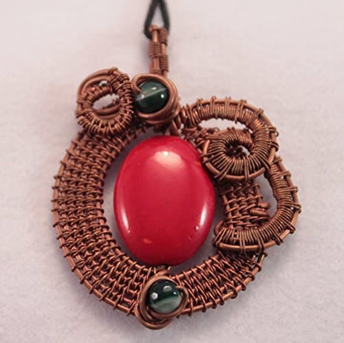 Gorgeous Pure Copper Wire Wrapping Handmade Pendant with agate and coral beads - Queen of Egypt