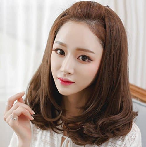 Longless Wig long curly hair half hatched wigs female straight hair pear head fluffy fashion wig sets