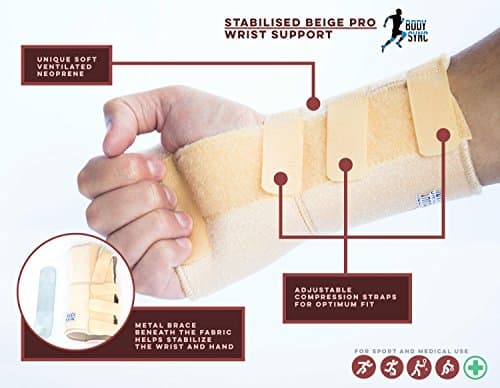 Body Sync PRO Wrist Support BEIGE brace splint for carpal tunnel, arthritis or sports sprain or RSI