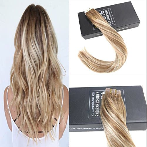 Sunny Dip Dyed Extensions Tape 22inch Remy Balayage Color Medium Brown Hightlight with blonde Tape in Extensions Human Hair 20pcs/50g