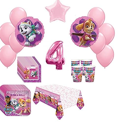 4th Pink Paw Patrol Skye & Everest 8 Piece Birthday ultimate Party Pack