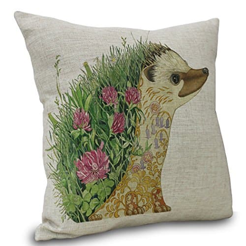 Moyun Colorful Animals Pattern Cotton Linen Home Decor Throw Pillow Case Cushion Cover (Hedgehog)