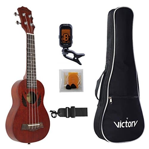 Soprano ukulele 21 Inch Mahogany and Aquila Strings with Beginner Kit: Bag + Tuner + Straps + Nylon String + Picks - Brown (Demon)
