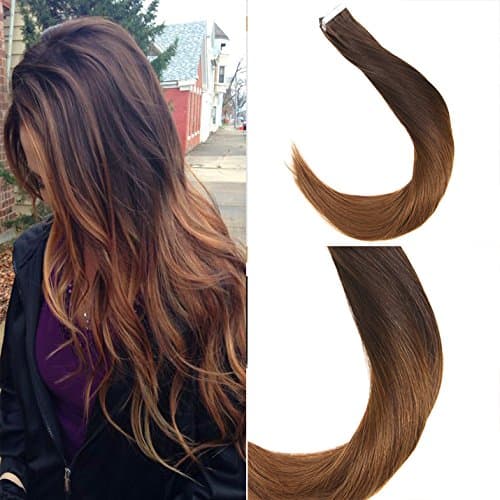 Sunny Two Tone Tape in Hair Extensions Dark Brown to Light Auburn 18inch 50g/20pcs 100% Remy Skin Weft Human Hair Extensions