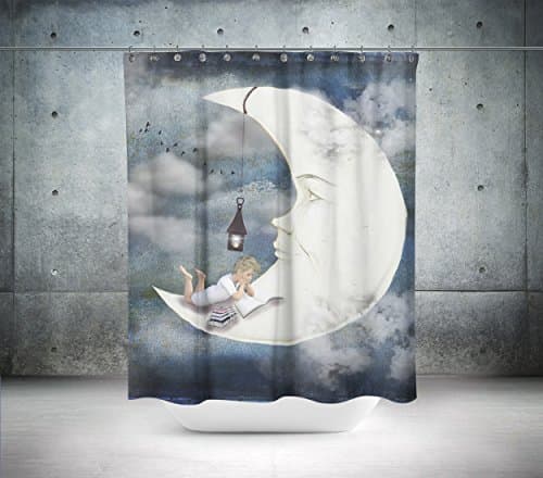 Moon Fantasy Custom Designed & Printed Shower Curtain, Bath Curtain, 100% polyester, waterproof, shower curtain anti mould and machine washable, shower curtain designer, shower curtain extra long, shower curtain extra wide