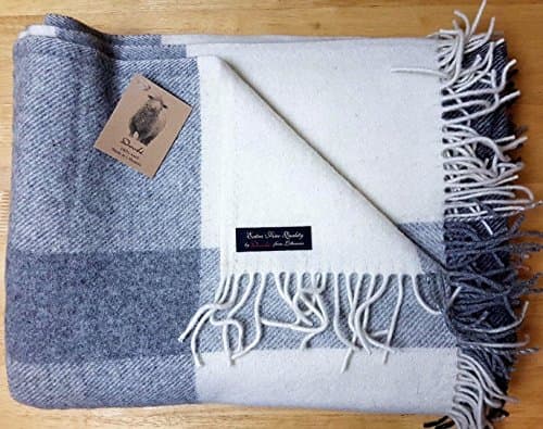 Merino Extra Soft Sofa Bed Throw / Blanket 100% Fine Merino Wool 140 x 200cm Blue/Grey Grey/White Beige/White (Grey/White)