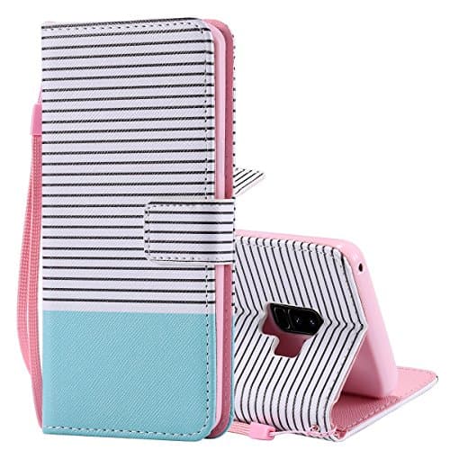 Snewill Galaxy S9 Plus Case,S9 Plus Case, S9 Plus Wallet Case PU Leather Flip Case Cover with Card Slots & Kickstand for Samsung Galaxy S9 Plus- Minimal Mint Stripes