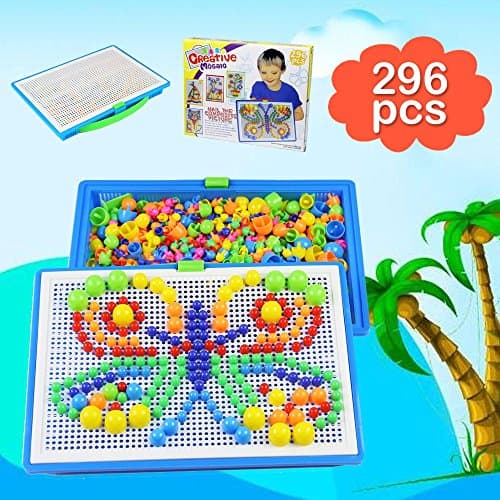 RosyXandy 296 Pieces Mosaics Nail Kit Building Bricks Blocks Jigsaw Puzzle Colorful Flashboard Educational Pegboard Game Toys Set Boys Girls from 3 Year olds