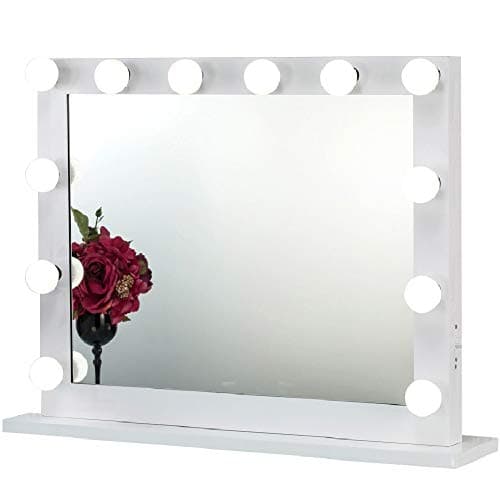 Toyswill White Hollywood Vanity Mirror with Light,Wall Mounted and Table Top Makeup Mirror for Studio and Backstage Cosmetic,Free LED Dimmer Bulbs