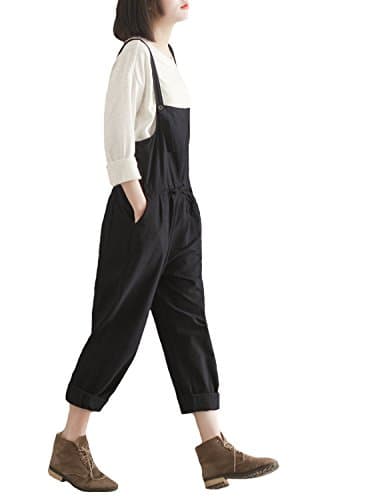 Oacing Women Casual Linen Baggy Overalls Plus Size Stretchable Rompers Waist Strap Wide Leg Pants Jumpsuit Trousers