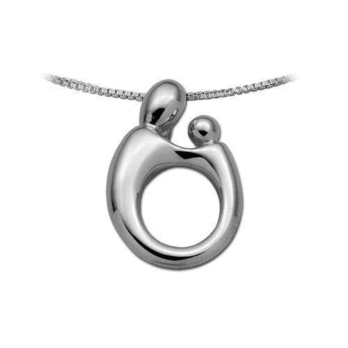 14K White Gold Large Mother and Child Pendant with chain