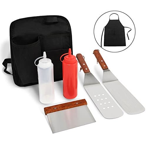 Monbix PP-70707 7 Pieces Grill Griddle Accessories - Stainless Steel Grill Griddle BBQ Kit with Apron and Belt Bag for Storage, Great for Flat Top Cooking, Grilling, and Camping