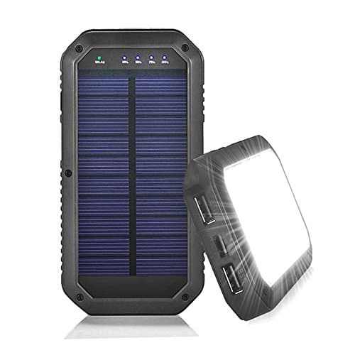 Solar Charger 10000mAh Portable Power Bank with 52 LED Flashlight and Dual USB Ports Solar Phone Charger for iPhone iPad Cell Phones Tablets-Black