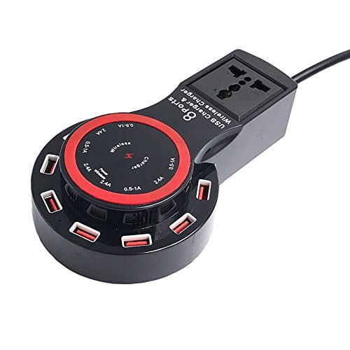 USB Charging Station, Multi-Function Desktop Chargers 8-Port USB Hub With 1 AC Outlets and Wireless Qi Charger for Apple iOS, Android & Virtually All Other USB Enabled Devices