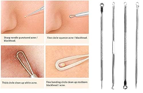 Wizme Set Of 4 Professional Stainless Steel Blackhead Pimple Blemish Extractor Remover Tool Skin Clean Care Kit For Men And Women (20 Grams) Pack Of 1