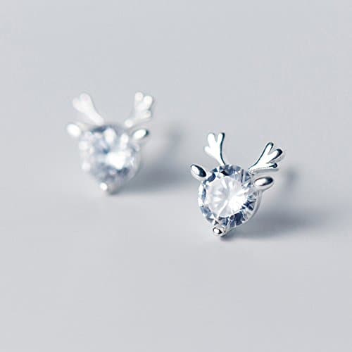 Little elk/Snowflake/Antlers/Cat/Pearl/Whale Stud Earrings - Authentic 925 Sterling Silver Charm - European-style Charm (Elk)