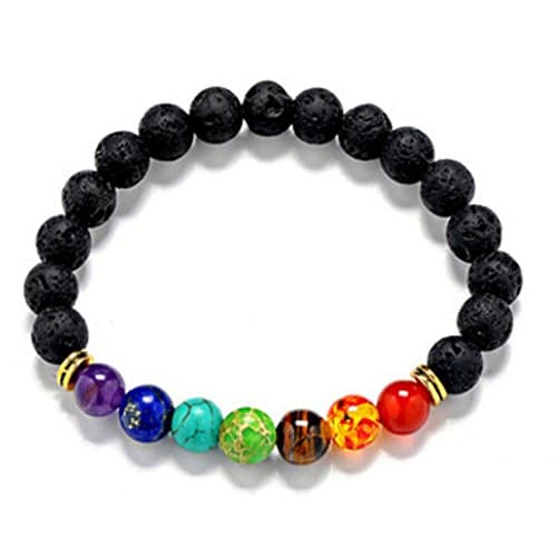 Xinyuanweiye 8mm Lava Rock Beads Energy Stone Elastic Chakra Bracelet