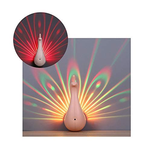 Night Light Peacock Projector Lamp - USB Rechargeable Peacock Projector with Smart Touch Remote and Control Portable Led Night Light 7 Color Adjustment for Home Decorative and Bedroom Lighting Pink