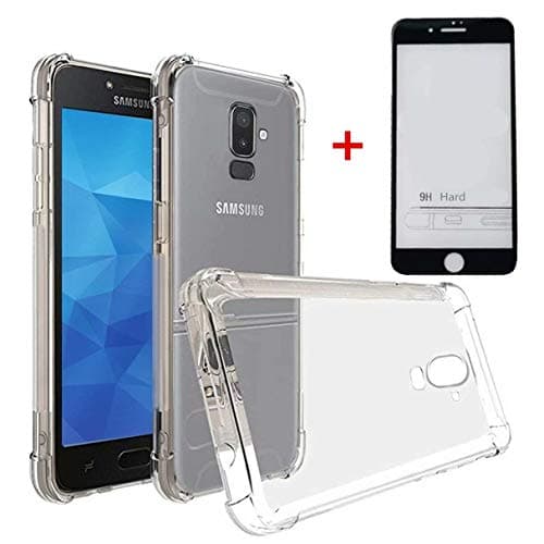 Samsung J8 2018 Case Transparent TPU Silicone Phone Case Flexible Anti-scratch Four Corner Cushion Protective Case Anti-Shock Bumper Cover(Transparent)+5D Tempered glass for Samsung Galaxy J8 2018