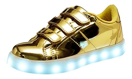 Santiro Unisex Kids Boy's Girl's Velcro Shoes LED USB Charge Light up PU Leather Sneaker.