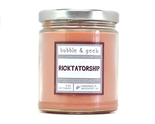 Bubble and Geek "Ricktatorship" Scented Soy Candle, 8 oz Jar, Handmade in the USA