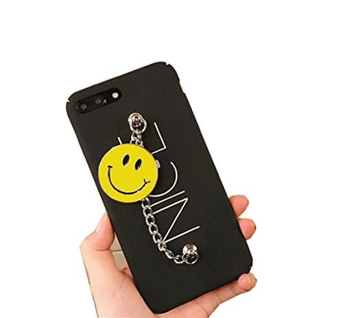 iPhone7 Plus Case,iPhone7 Plus Emoji Chain Case,Goodaa Cute Lovely Metal Emoji Chain Holder Cover Pure Black Matte Case For iPhone7 Plus