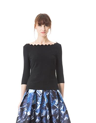 Emma Fischer Women's Spring Floral Ribbed Boat-Neck 3/4 Sleeve Top