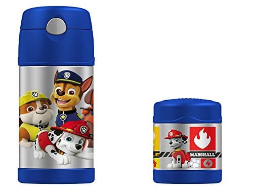 PAW Patrol Thermos FUNtainer 10oz Food Jar and Insulated 12oz Straw Bottle Set Boy or Girl (Blue-Boy)