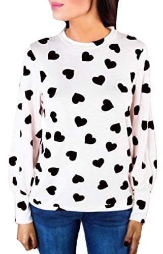 EKU Women's Valentines Blouse Long Sleeve Heart Prints Pullover Tshirt Sweatshirt Tops
