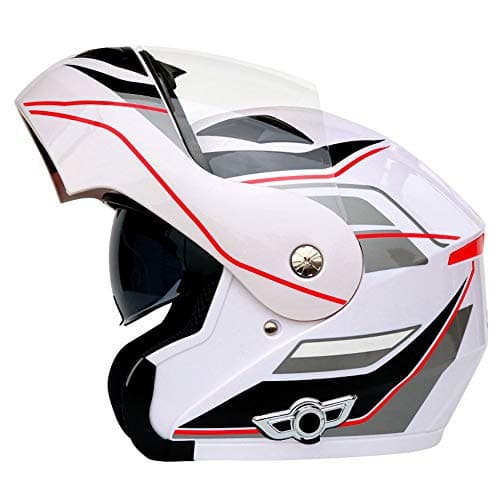 1DFAUL Motorcycle Modular Bluetooth Crash Women Helmet,Dual Visor Lens DOT Approved Motorbike Flip Up Helmets with Built in Dual Speaker Headset and Microphone,L