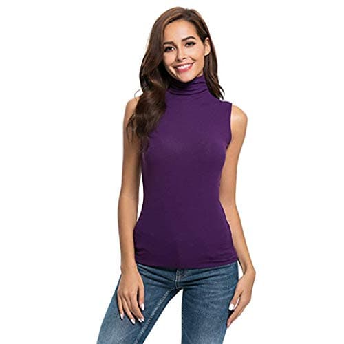 Keliay Bargain Womens Sleeveless Solid Slim Fit Turtleneck Tee Shirt Top Blouse