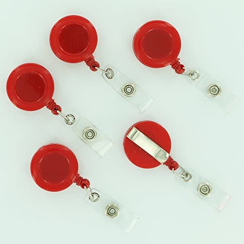 10 Retractable Reel ID Badge Key Card Name Tag Holders with Belt Clip - Choose 1 of 10 Colors (Red)