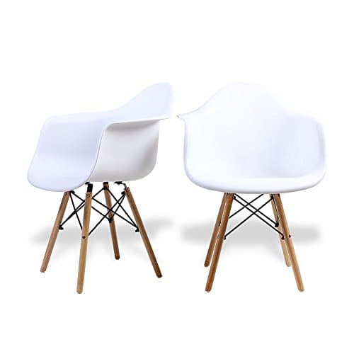 Santang -Set of 2 Eames Eiffel Style Mid Century Modern Dining Room Chairs Natural Wood Legs Lounge White Arm Chair