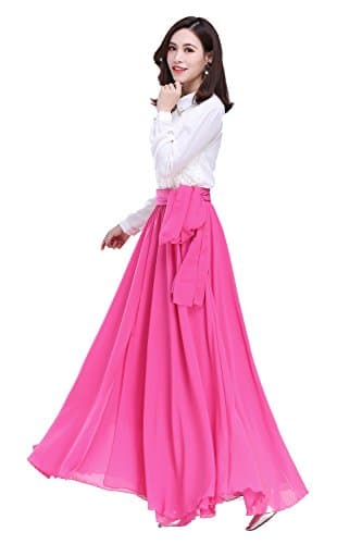 Summer Chiffon High Waist Pleated Big Hem Floor/Ankle Length Beach Maxi Skirt for Women Wedding Party Long Skirts