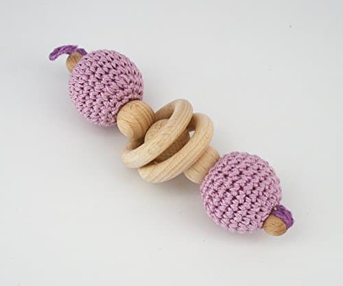 Pink Baby rattle / Crochet rattle / Organic teething toy / Dumbell rattle / Wooden toy / Teething toy / Natural toy