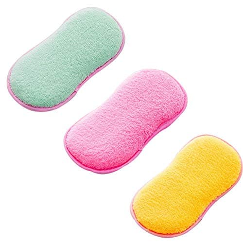Kitchen Scouring Pads, 3pcs Antibacterial Double Sided Scrubbing Sponges Scourer Non Odor Dish Non Stick Pans Pots Cookware Scrubber Brush(1 Pink + 1 Green+ 1 Yellow)