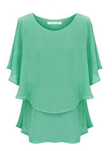 W&C Women's Loose Casual Short Sleeve Chiffon Blouses T-shirt Top (US Medium, Green)