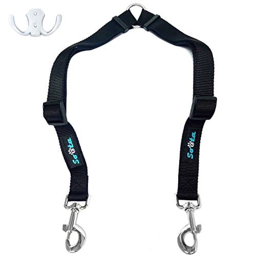 Double Dog Leash Coupler for Large & Medium Dogs, Heavy Duty Two Dogs Adjustable Splitter strong trainer Leash Lead 16-25 Inches,No Tangle Walker Training Coupler a Leash for 2 Dogs- Black Nylon