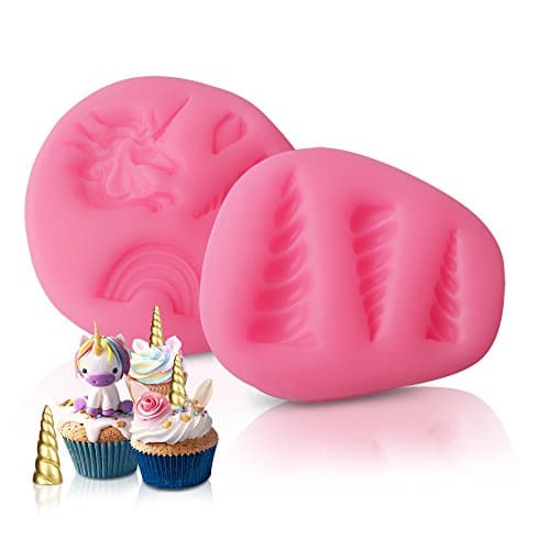 Mini Unicorn Cupcake Topper Silicone Mold Unicorn Horn Ears and Eyelash Baking Set Fondant Chocolate Mold(Set of 2)