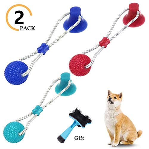 Pet Supplies Self-Playing Rubber Ball Toy with Suction Cup Dog Ropes Toy with Suction Cup Dog Interactive Molar Chew Rubber Bite Chew Toys Toothbrush Puppy Dental Care Accessory Nontoxic Natural (3in)