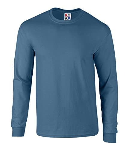 Men's Heavyweight 100% Cotton Long Sleeve T Shirt Made in USA by R W & B S-3XL Blue Jean Extra Large