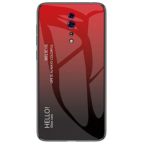 Oppo Reno Z Case, CHIHENG Ultra Slim Tempered Glass Back Cover Scratch-Resistant + Shockproof Soft TPU Bumper Hybrid Protection Case for Oppo Reno Z -Gradient Red