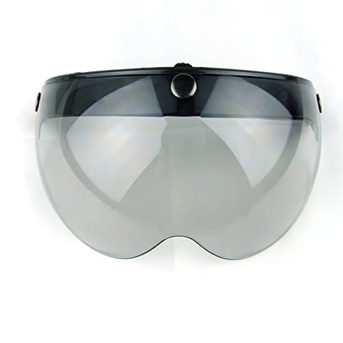 Motorcycle Retro Pilot-Style Open Face Helmet Wind Shield 3 Snap-Button Visor Flip Up Down(Light Smoke)