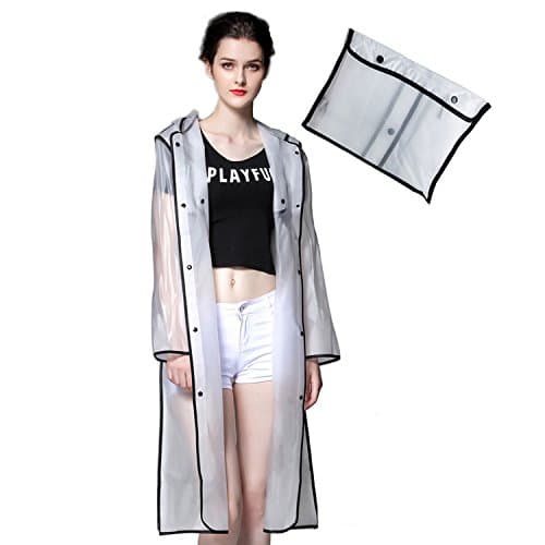 Womens Waterproof Hooded Raincoat Lightweight Transparent Poncho Runaway Style Reusable Rainwear Easy Carry