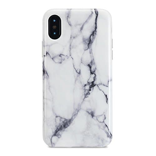 iPhone X case Marble, Sankton Slim-Fit Anti-Scratch Shock-Proof Anti-Finger IMD Soft TPU cover with Design Pattern for iPhone X 2017 (White Marble)