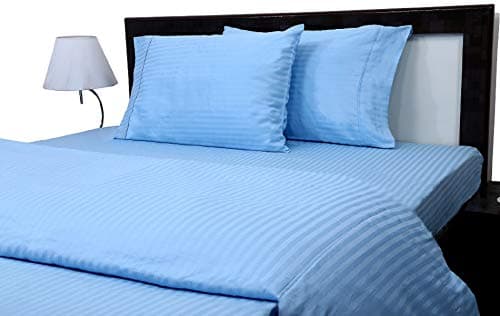 Light Blue Stripe (28"X75") RV Bunk Size Ultra Soft Natural 4 PCs Bed Sheet Set 16" Deep Elastic All Round 100% Cotton 400-Thread-Count Extremely Stronger Durable By Aashi